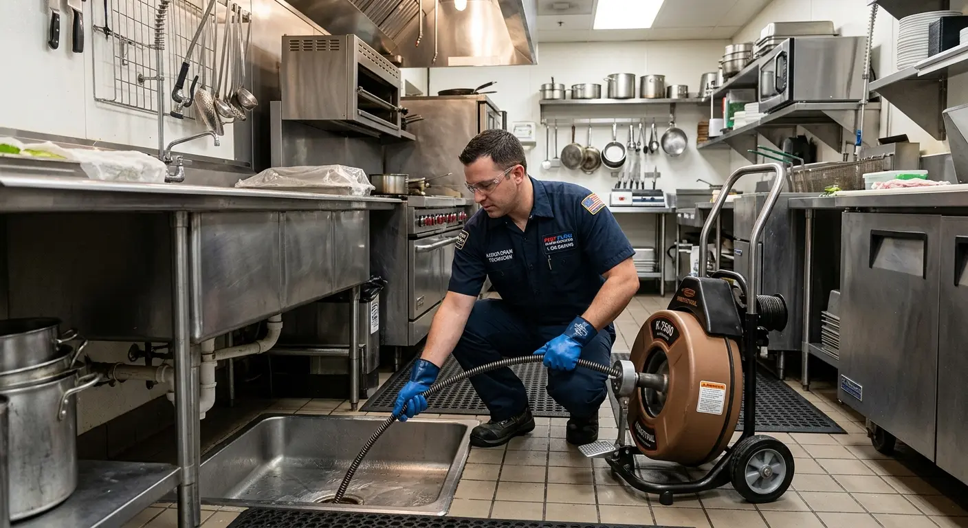 Commercial drain cleaning service in a restaurant kitchen in Orland Hills